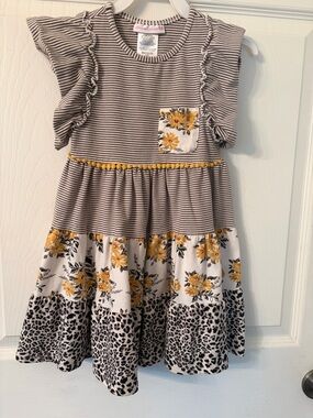 Bonnie Jean Girls Striped & Floral Tiered Dress with Yellow Accents size 5